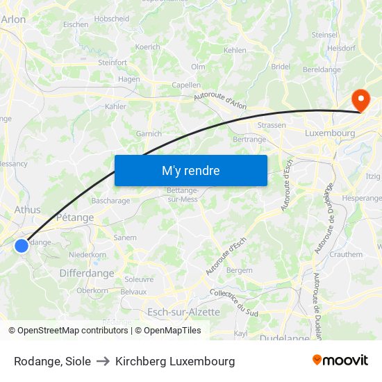 Rodange, Siole to Kirchberg Luxembourg map