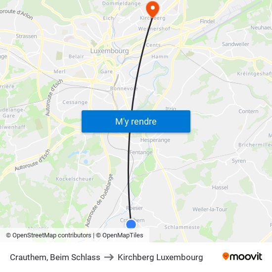 Crauthem, Beim Schlass to Kirchberg Luxembourg map