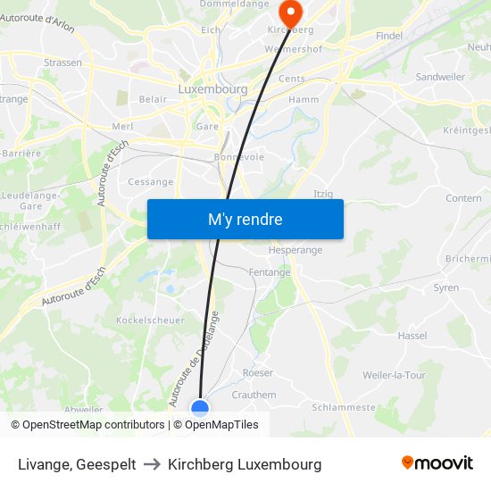 Livange, Geespelt to Kirchberg Luxembourg map