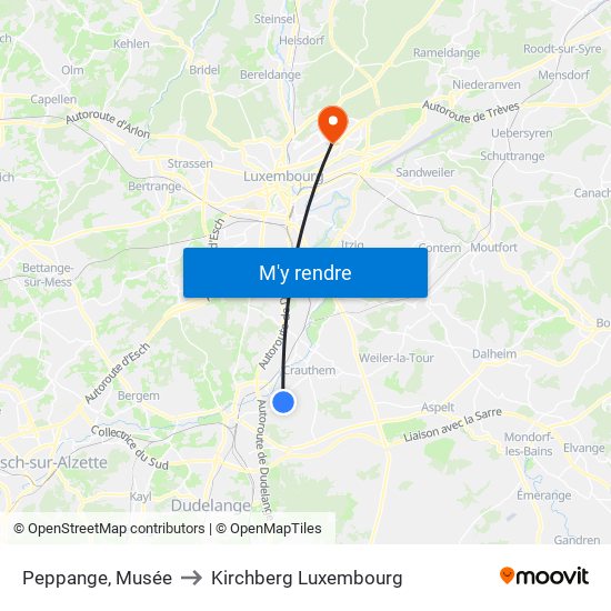 Peppange, Musée to Kirchberg Luxembourg map