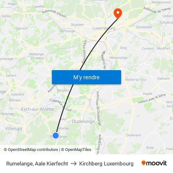 Rumelange, Aale Kierfecht to Kirchberg Luxembourg map
