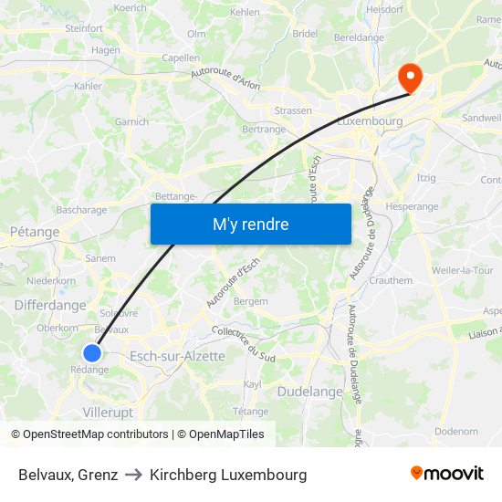 Belvaux, Grenz to Kirchberg Luxembourg map