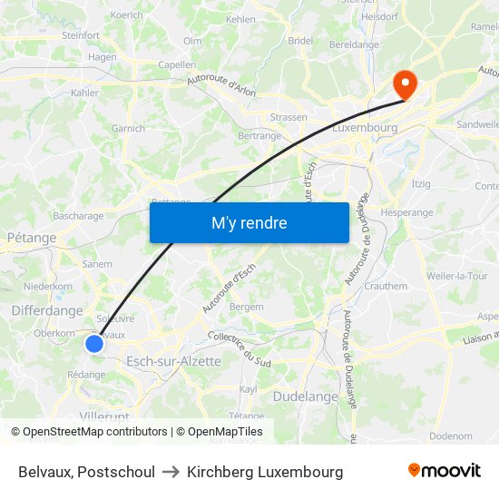 Belvaux, Postschoul to Kirchberg Luxembourg map