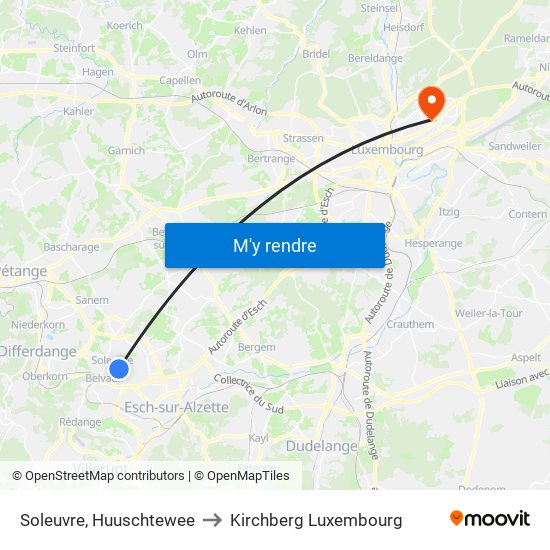 Soleuvre, Huuschtewee to Kirchberg Luxembourg map