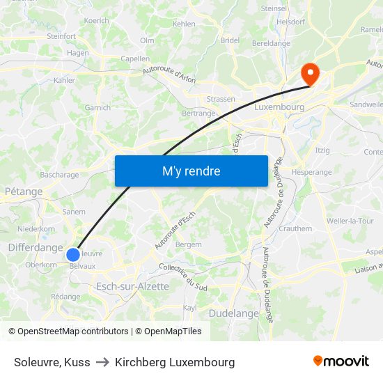 Soleuvre, Kuss to Kirchberg Luxembourg map