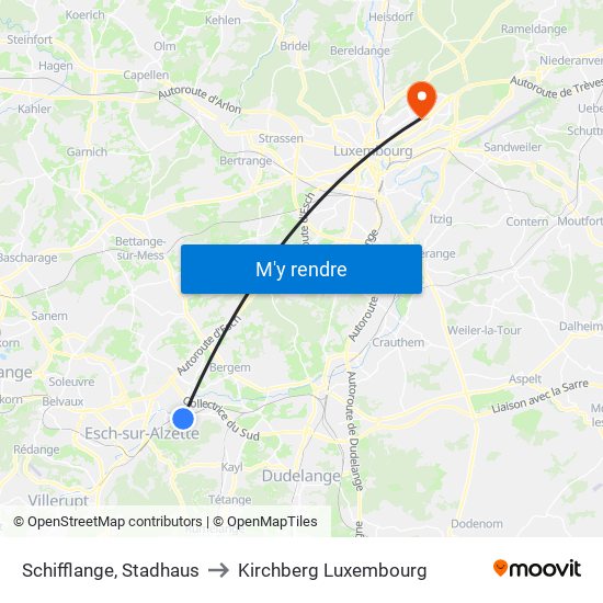 Schifflange, Stadhaus to Kirchberg Luxembourg map