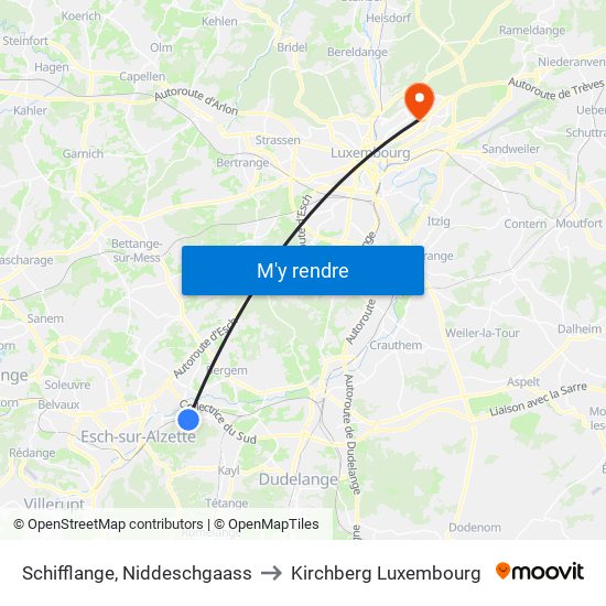 Schifflange, Niddeschgaass to Kirchberg Luxembourg map