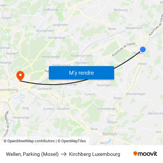 Wellen, Parking (Mosel) to Kirchberg Luxembourg map