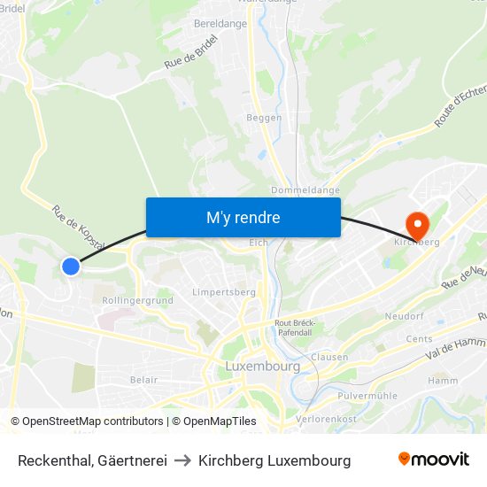 Reckenthal, Gäertnerei to Kirchberg Luxembourg map