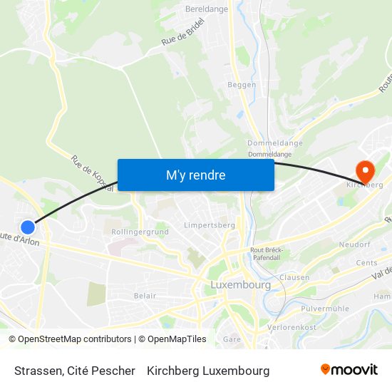 Strassen, Cité Pescher to Kirchberg Luxembourg map