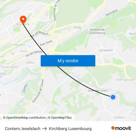 Contern, Ieselslach to Kirchberg Luxembourg map