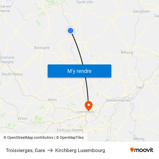 Troisvierges, Gare to Kirchberg Luxembourg map