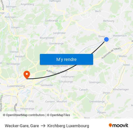 Wecker-Gare, Gare to Kirchberg Luxembourg map