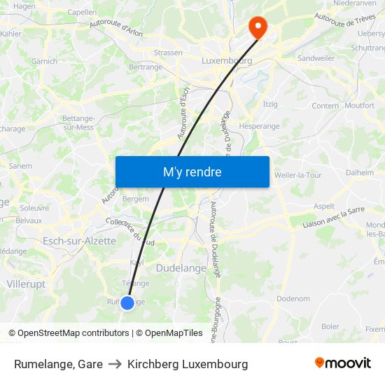 Rumelange, Gare to Kirchberg Luxembourg map