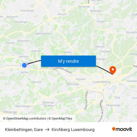 Kleinbettingen, Gare to Kirchberg Luxembourg map