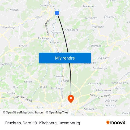 Cruchten, Gare to Kirchberg Luxembourg map