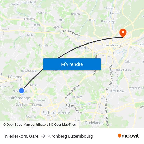 Niederkorn, Gare to Kirchberg Luxembourg map