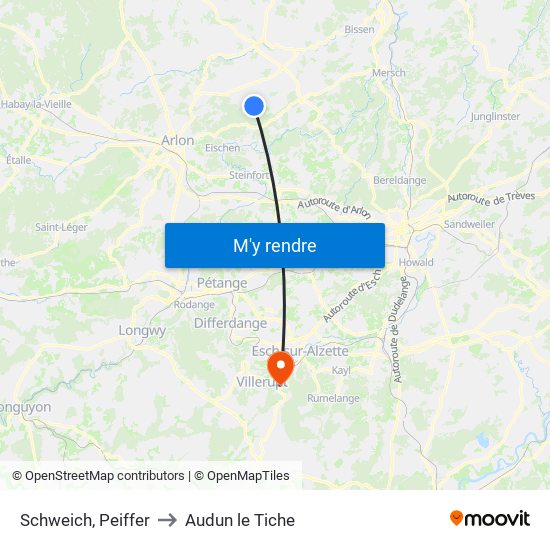 Schweich, Peiffer to Audun le Tiche map