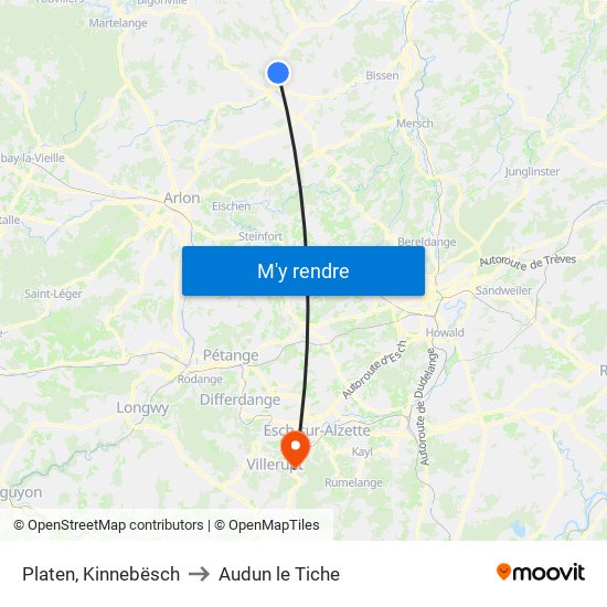 Platen, Kinnebësch to Audun le Tiche map