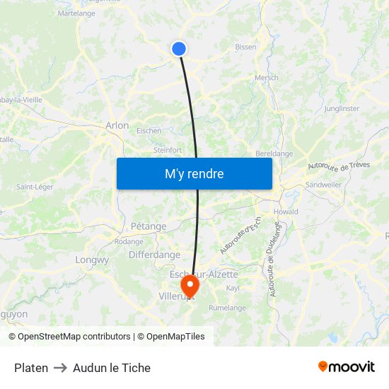 Platen to Audun le Tiche map