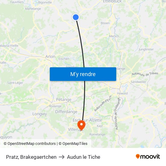 Pratz, Brakegaertchen to Audun le Tiche map