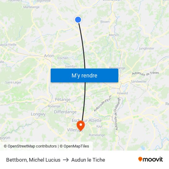 Bettborn, Michel Lucius to Audun le Tiche map