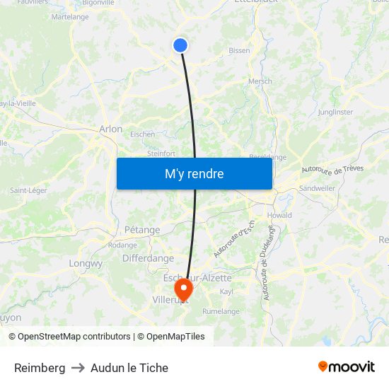 Reimberg to Audun le Tiche map