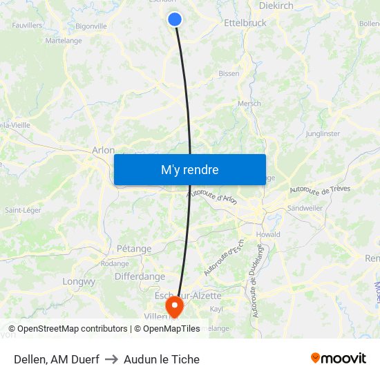 Dellen, AM Duerf to Audun le Tiche map