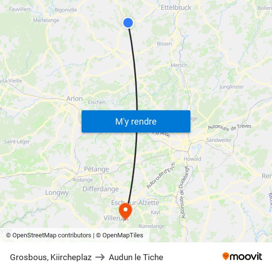 Grosbous, Kiircheplaz to Audun le Tiche map