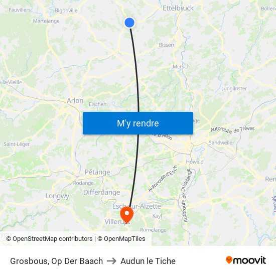 Grosbous, Op Der Baach to Audun le Tiche map