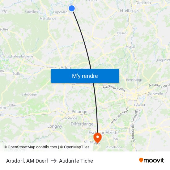 Arsdorf, AM Duerf to Audun le Tiche map