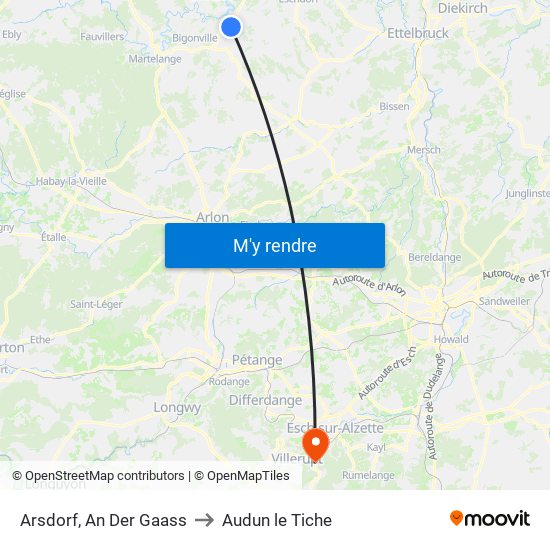 Arsdorf, An Der Gaass to Audun le Tiche map