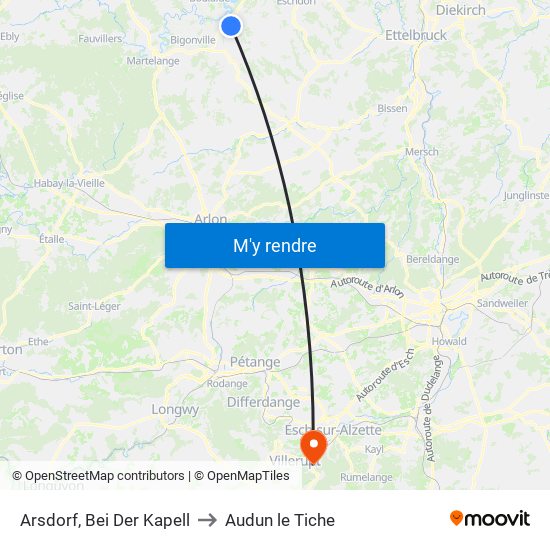 Arsdorf, Bei Der Kapell to Audun le Tiche map