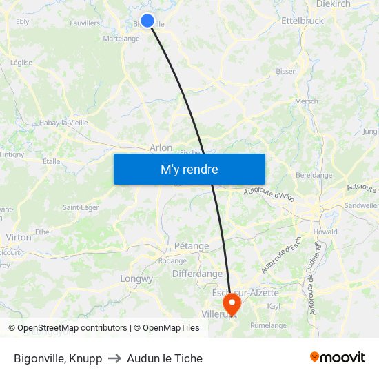 Bigonville, Knupp to Audun le Tiche map