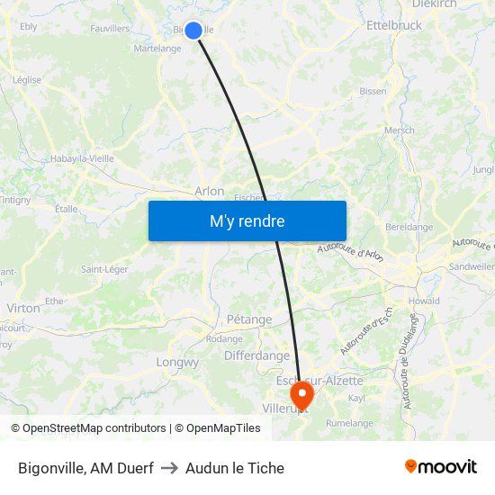 Bigonville, AM Duerf to Audun le Tiche map