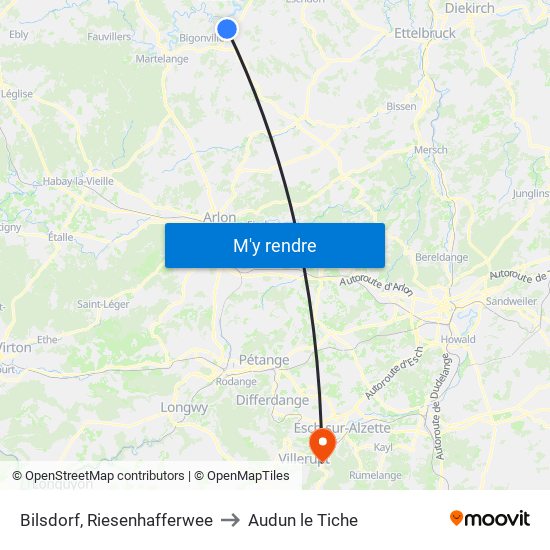 Bilsdorf, Riesenhafferwee to Audun le Tiche map