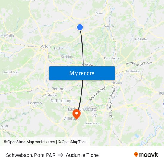 Schwebach, Pont P&R to Audun le Tiche map