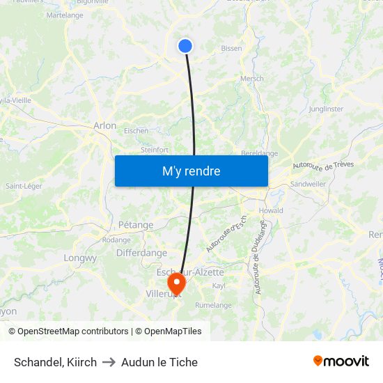 Schandel, Kiirch to Audun le Tiche map