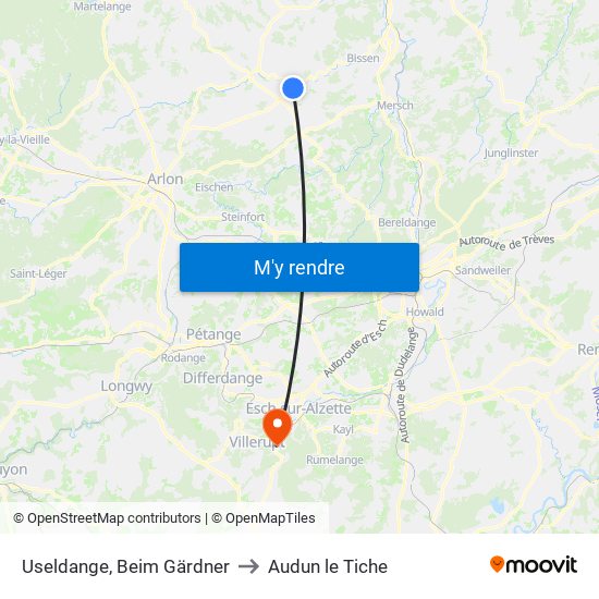 Useldange, Beim Gärdner to Audun le Tiche map