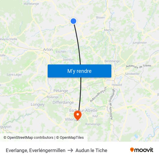 Everlange, Everléngermillen to Audun le Tiche map