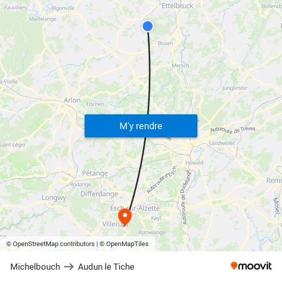 Michelbouch to Audun le Tiche map