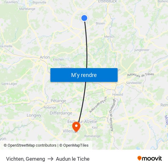 Vichten, Gemeng to Audun le Tiche map