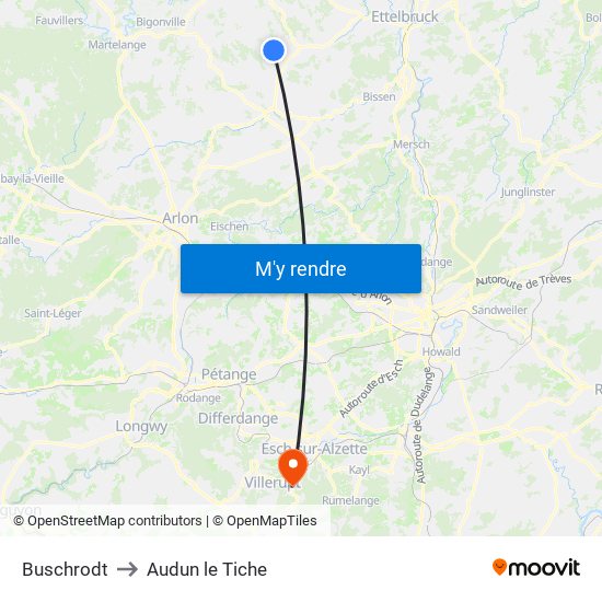 Buschrodt to Audun le Tiche map