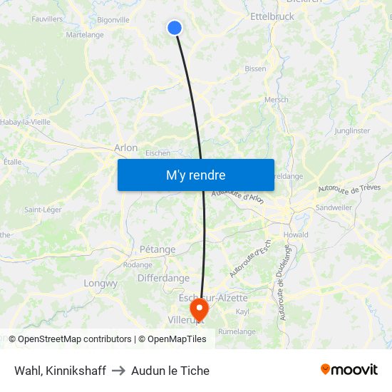 Wahl, Kinnikshaff to Audun le Tiche map