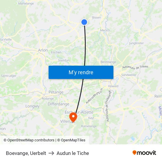 Boevange, Uerbelt to Audun le Tiche map