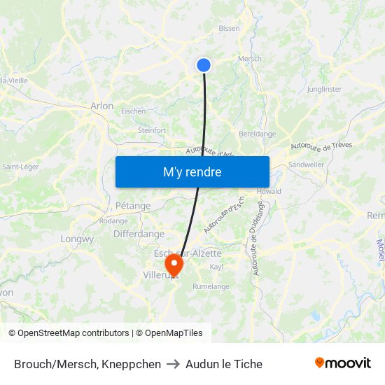 Brouch/Mersch, Kneppchen to Audun le Tiche map
