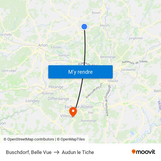 Buschdorf, Belle Vue to Audun le Tiche map