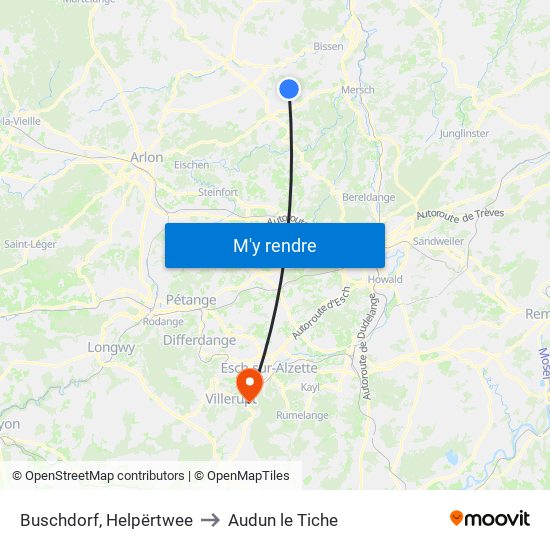 Buschdorf, Helpërtwee to Audun le Tiche map