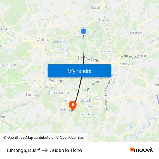 Tuntange, Duerf to Audun le Tiche map