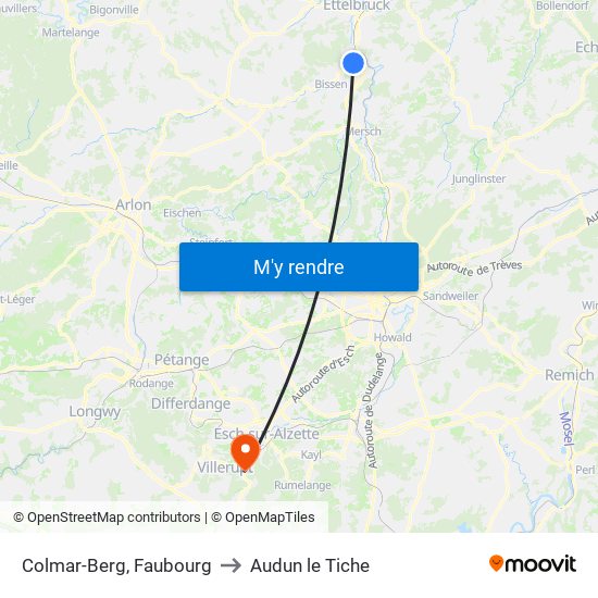 Colmar-Berg, Faubourg to Audun le Tiche map